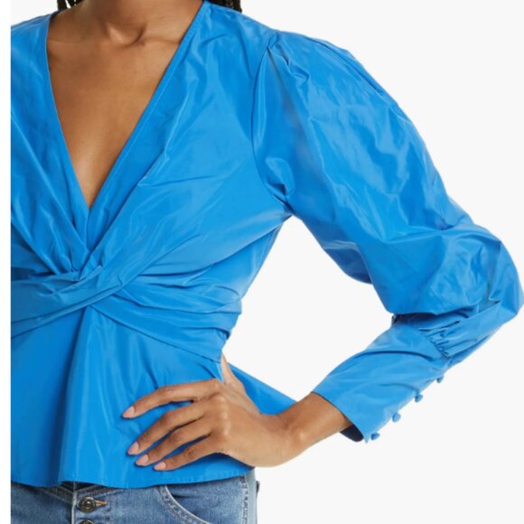 Veronica Beard Royal Blue Long Sleeve V-Neck Wrap Blouse | Size 0 - Picture 3 of 13